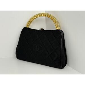 Chanel Vintage Small Fabric Top-Handle Bag with Amber Resin Chain